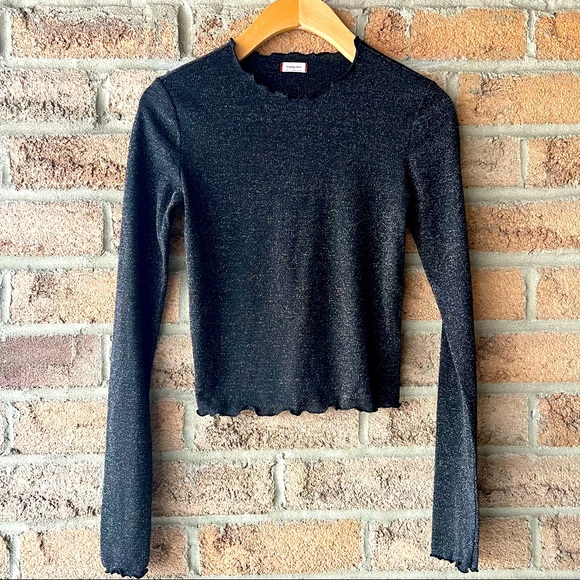 Sunday Best Tops - SUNDAY BEST | Black & metallic crew neck long sleeve crop top shirt